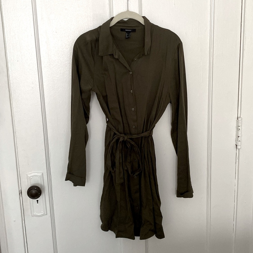 Long Sleeve Olive Green Dress. Forever 21.